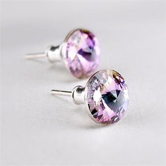 Náušnice "MADE WITH SWAROVSKI ELEMENTS", amethyst fialová, 8 mm, ART CRYSTELLA 1800XKE008T