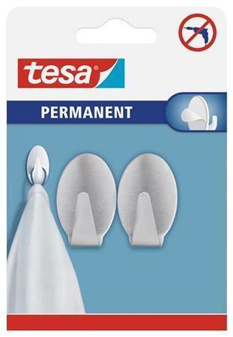 Háčky "66611", matný kov, samolepicí, velikost L, ovál, TESA