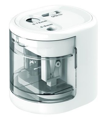 Stolní ořezávátko "PS12-USB", bílá, 2 otvory, baterie/ USB, RAPESCO