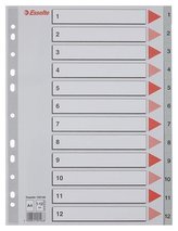 Rejstříky, šedá, A4, plast, 1-12, ESSELTE