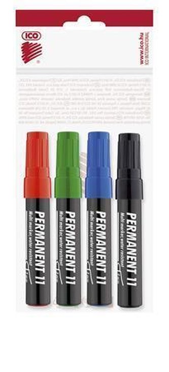 Permanentní popisovač "Permanent 11", 4 barvy, 1-3mm, kuželový hrot, ICO