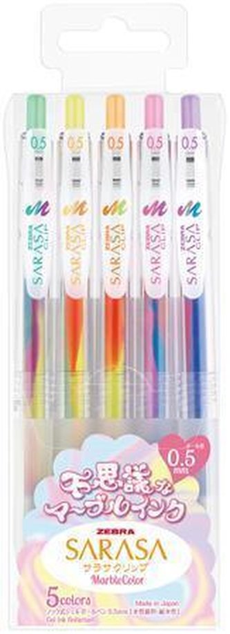 Sada gelových per "Sarasa Clip Marble", 3v1, 5ks, 0,33 mm, stiskací, ZEBRA 16920
