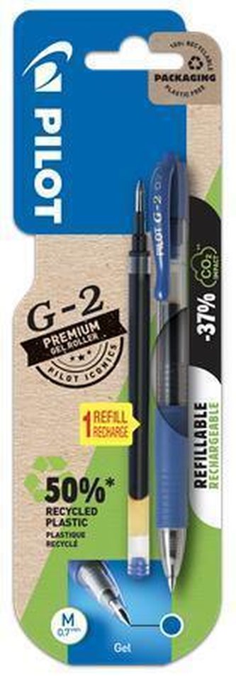 Gelové pero "G-2" + náplň, modrá, 0,32 mm, stiskací mechanismus, s náplní, PILOT, BL-G2-7-L+BLS-G2-7