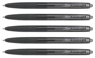 Kuličkova pera "Super Grip G", černá, stiskací mechanismus, 0,22 mm, 5 ks v balení, PILOT