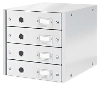 Zásuvkový box "Click&Store", bílá, 4 zásuvky, lesklý, LEITZ