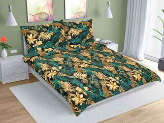 Povlečení bavlna na dvoudeku - Monstera zelená - 240x220, 2ks 70x90 cm (240 cm šířka x 220 cm délka prodloužená)