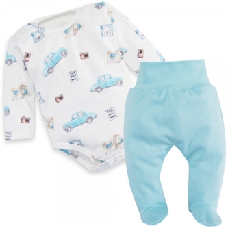 Kojenecké body + polodupačky Blue Car 2D, modrá/bílá, vel. 68; 68 (3-6m)