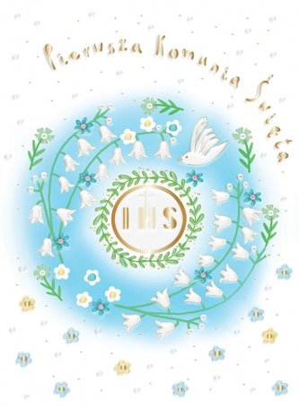 Karnet A5 Komunia. Gołąb niebieski