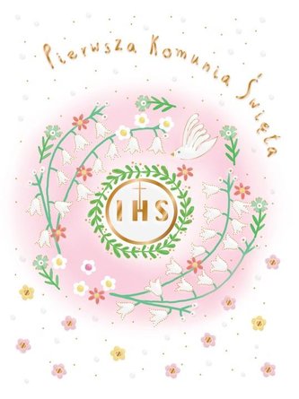 Karnet A5 Komunia. Gołąb różowy