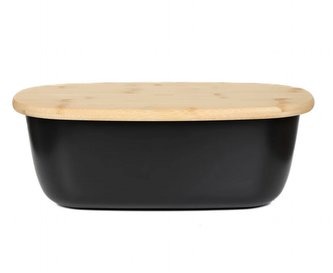 Chlebník | NORES | s bambusovým víkem černý | 37x22x14 cm | 882666 Homla