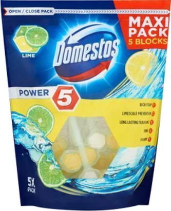 Domestos Power 5 Lime tuhý WC blok, 5 × 55 g