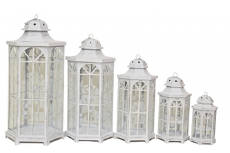 Kovová lucerna bílá, sada 5 ks