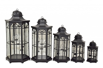 Kovová lucerna černá, sada 5 ks