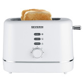 Topinkovač Severin, AT 4324, topinkovač bílý, 850W, integrovaná rozpékací mřížka, 2 plátky, proměnná šířka, nastavení stupně opečení, funkce defrost, funkce opětovného ohřevu, zásobník na drobky