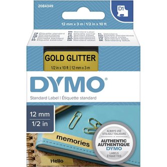 Dymo D1 2084349, 12mm x 3m, černý tisk/zlatý podklad, originální páska