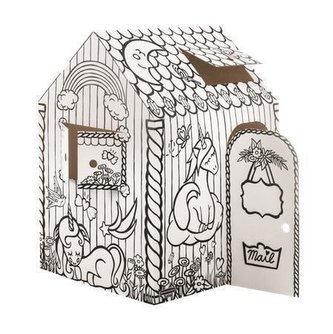 Kartonový domeček "BANKERS BOX®  Playhouse", vybarvitelný, jednorožec, různé vzory, FELLOWES 1232401