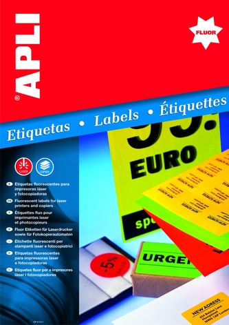 APLI univerzální etikety fluo, 210 x 297 mm, žluté