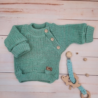 Pletený svetřík pro miminko s knoflíčky Lovely, prodloužené náplety, mátový, 56/62; 56/62 (0-3m)