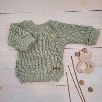 Pletený svetřík pro miminko s knoflíčky Lovely, prodloužené náplety, khaki, 80/86; 80/86 (12-18m)