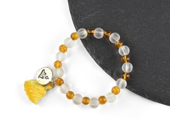 Náramek žlutý, třásně, Buddha