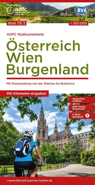 ADFC-Radtourenkarte ÖS2 Österreich Wien Burgenland 1:150:000, reiß- und wetterfest, E-Bike geeignet, GPS-Tracks Download, mit Be