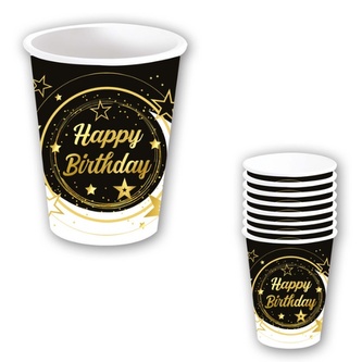 Papírové party kelímky - Happy Birthday - Stars - 240 ml, 6 ks