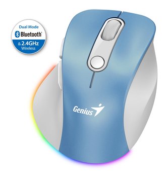 GENIUS Ergo 9000S Pro Light Blue/ duální Bluetooth + 2,4GHz/ 2400 dpi/ bezdrátová/ 6tlačítková/ dobíjecí/ RGB/ modrobílá GENIUS Ergo 9000S Pro Light Blue/ duální Bluetooth + 2,4GHz/ 2400 dpi/ bezdrátová/ 6tlačítková/ dobíjecí/ RGB/ modrobílá