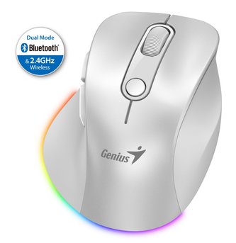 GENIUS Ergo 9000S Pro Pearl White/ duální Bluetooth + 2,4GHz/ 2400 dpi/ bezdrátová/ 6tlačítková/ dobíjecí/ RGB/ bílá GENIUS Ergo 9000S Pro Pearl White/ duální Bluetooth + 2,4GHz/ 2400 dpi/ bezdrátová/ 6tlačítková/ dobíjecí/ RGB/ bílá