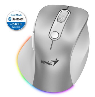 GENIUS Ergo 9000S Pro Silver/ duální Bluetooth + 2,4GHz/ 2400 dpi/ bezdrátová/ 6tlačítková/ dobíjecí/ RGB/ stříbrná GENIUS Ergo 9000S Pro Silver/ duální Bluetooth + 2,4GHz/ 2400 dpi/ bezdrátová/ 6tlačítková/ dobíjecí/ RGB/ stříbrná