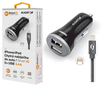 CL ALI iPhone/iPad 2xUSB výst. 3,4A, smart IC,čená