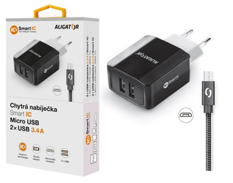 CD ALI MicroUSB 2xUSB výst. 3.4A, smart IC, černá