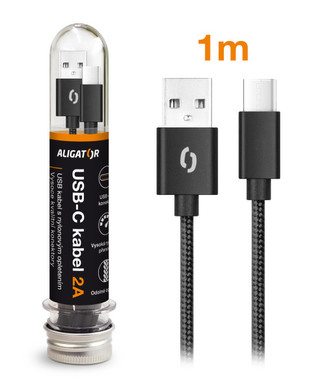 Datový kabel ALIGATOR TUBA 2A, USB-C černý