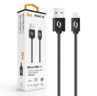 Datový kabel ALIGATOR 2A micro USB 2m, černý