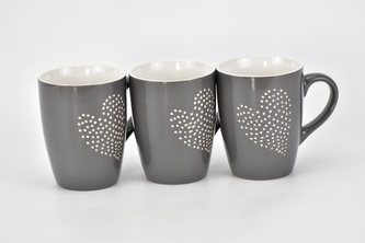 Hrnek se srdíčkem šedý 250 ml II. jakost, sada 3 ks