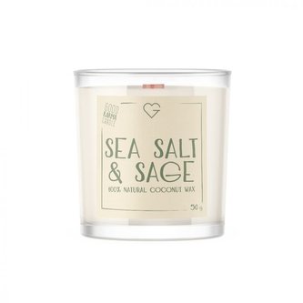 Svíčka s dřevěným praskajícím knotem – Sea Salt & Sage 50 g