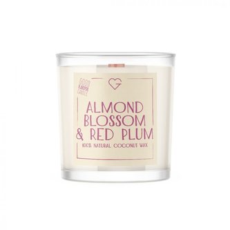 Svíčka s dřevěným praskajícím knotem - Almond Blossom & Red Plum 50 g