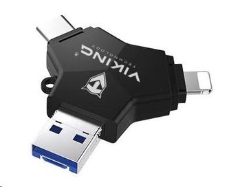 Viking USB Flash disk 3.0 4v1 s koncovkou Lightning/Micro USB/USB/USB-C, 32 GB, černá