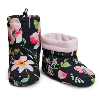 Barefoot softshellové capáčky Spring flowers; Barva: černá; Velikost: 5 - délka stélky: 15 cm