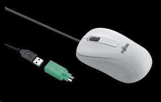 FUJITSU myš M530 USB - 1200dpi Laser Mouse Combo - redukce USB PS2, 3 button Wheel Mouse with Tilt-Wheel-Function - BÍLÁ