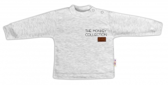 Baby Nellys Bavlněné tričko dlouhý rukáv Monkey - sv. šedý melírek, vel. 86; 86 (12-18m)