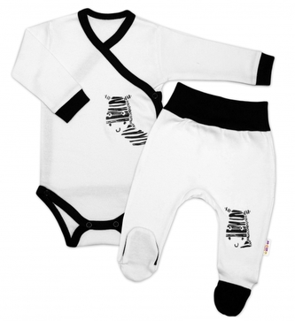 Baby Nellys 2-dílná sada body dl. rukáv + polodupačky, bílá - Zebra, vel. 62; 62 (2-3m)
