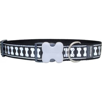 Obojek RD 40 mm x 50-80 cm - Bones Rfx - Černá S POŠKOŽENOU ETIKETOU