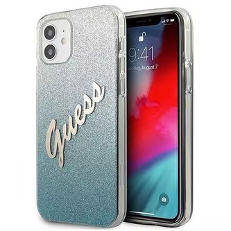 Guess GUHCP12SPCUGLSBL iPhone 12 mini 5,4" niebieski/modrý pevný obal Glitter Gradient Script