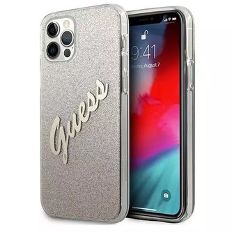 Guess GUHCP12MPCUGLSGO iPhone 12/12 Pro 6,1" zlatý/zlatý pevný obal Glitter Gradient Script