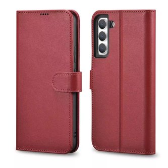 Kožené pouzdro na peněženku iCarer Haitang Kožené pouzdro pro Samsung Galaxy S22 Kryt pouzdra na peněženku červený (AKSM04RD)