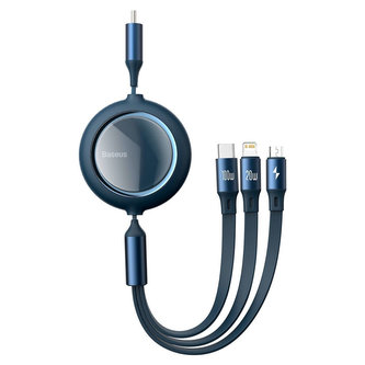 Kabel USB-C 3w1 Baseus Bright Mirror do micro USB / USB-C / Lightning, 100 W, 1,2 m (niebieski)