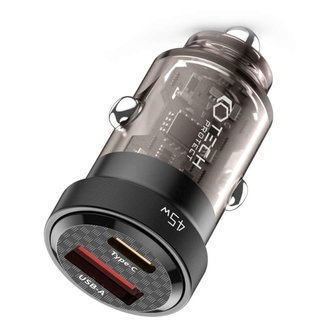 CC45W USB nabíječka do auta USB-C Typ C 2portová nabíječka do auta PowerDelivery PD 45W QuickCharge QC 3.0 černá