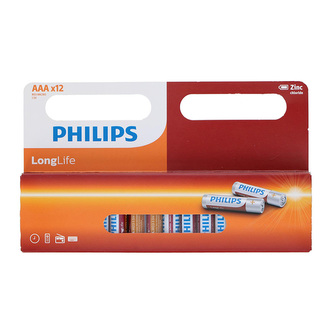 Philips LongLife - Sada zinkových baterií AAA / R03 1,5 V 12 ks.