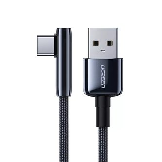 UGREEN úhlový kabel s bočním USB konektorem - USB Type C 5 A Quick Charge 3.0 SCP FCP 0,5 m černý (70282 US313)