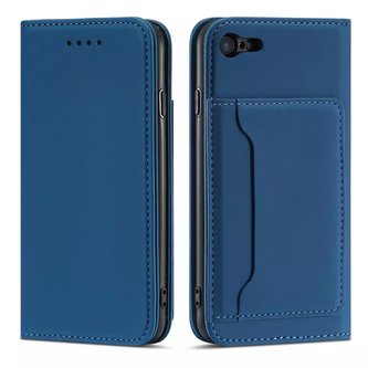Pouzdro na magnetické karty pro iPhone SE 2022 / SE 2020 / iPhone 8 / iPhone 7 Kryt peněženky držák karty modrý